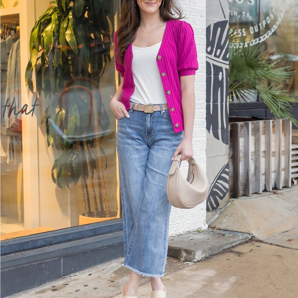 Tribal Audrey Mid-Rise Wide Leg Crop Jeans